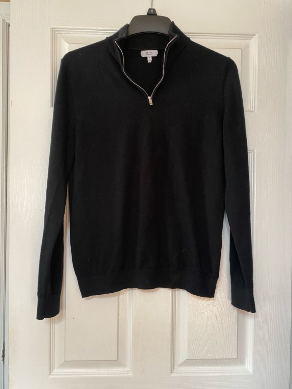 Reiss Black Merino Wool Quarter Zip Sweater